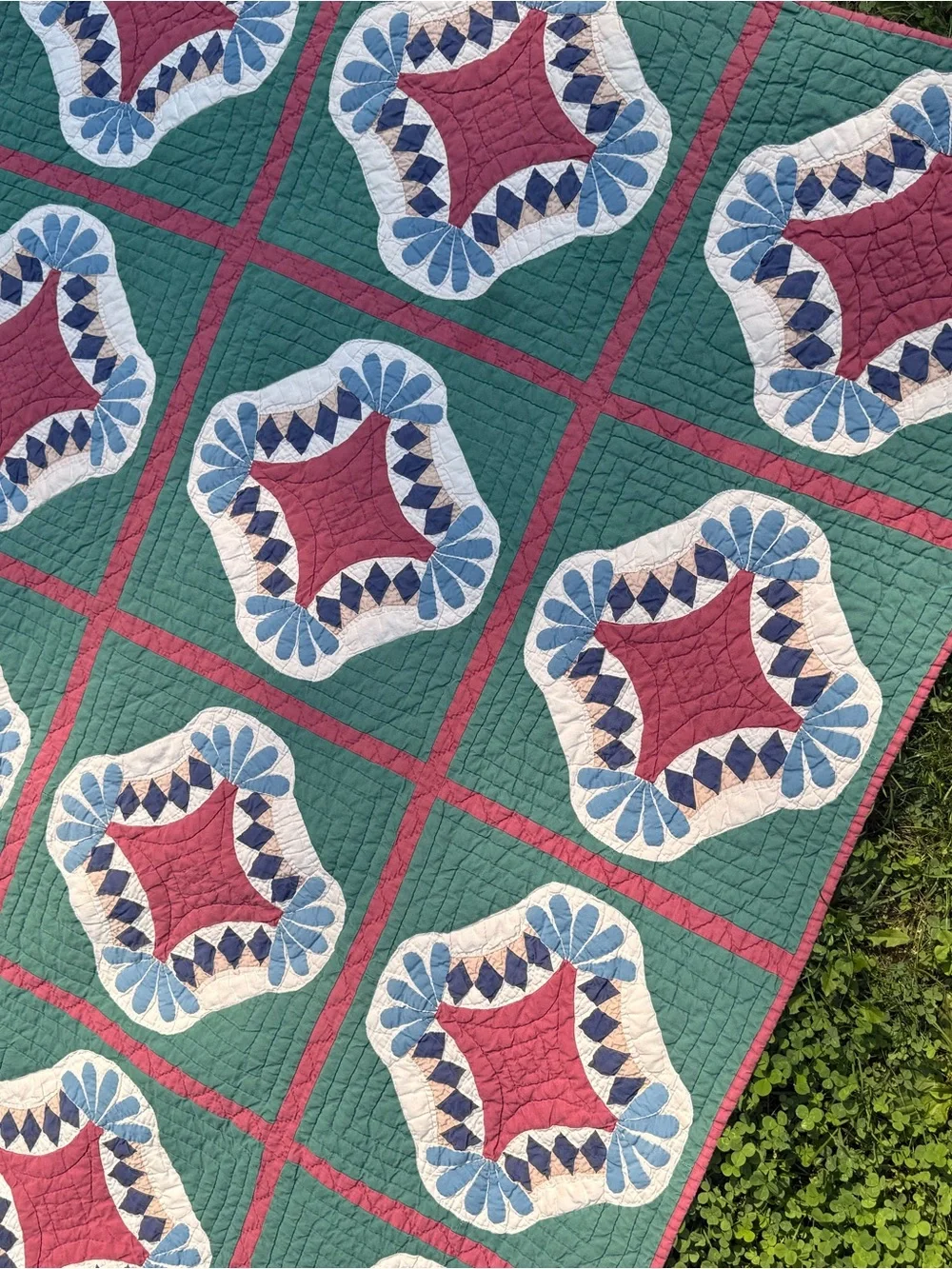Vintage Bob Timberlake, Red & Blue Patchwork Quilt - 75” x 60”